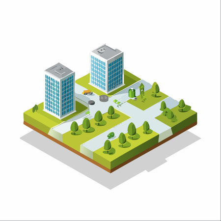 An isometric view of a modern city district, showcasing sustainable urban planning.のイラスト素材