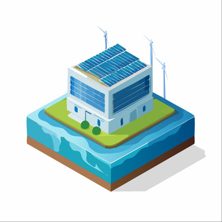An isometric representation of a futuristic, eco-conscious facility.のイラスト素材