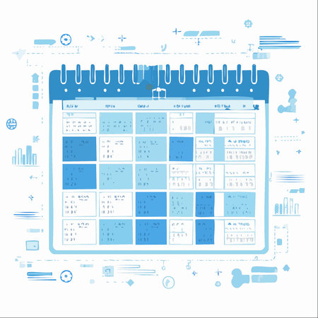 A modern, stylized illustration of a digital calendar, serving as a central hub for strategic planning and project management.のイラスト素材