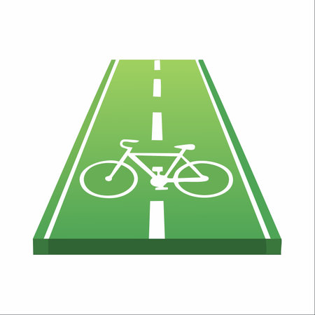 An illustration of a dedicated green bike lane, marked with a clear bicycle symbol.のイラスト素材