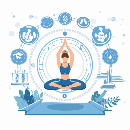 A woman finds her center through yoga, illustrating a holistic approach to well-being.のイラスト素材