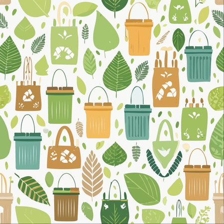 A vibrant, repeating pattern celebrating a commitment to a greener planet.のイラスト素材
