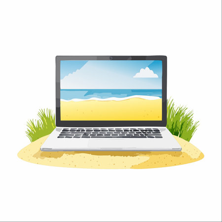 Imagine the freedom of the digital nomad lifestyle. This illustration captures the essence of remote work, where your office can be anywhere you dream of, even a sunny beach.のイラスト素材