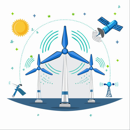 A modern wind farm connected through a smart network.のイラスト素材