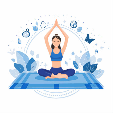 An illustration of a calm woman finding her inner peace through yoga and meditation.のイラスト素材