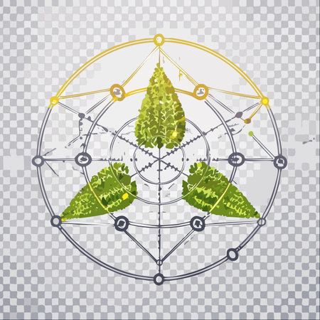 An illustrative symbol blending the natural form of cannabis buds with the precise lines of sacred geometry.のイラスト素材