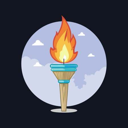 A brightly burning torch stands tall against a clear sky, its vibrant flame a powerful symbol of the enduring spirit of competition, achievement, and hope.のイラスト素材