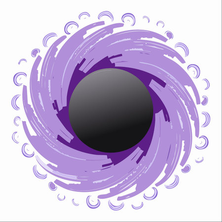 A dynamic vortex of lavender and purple brushstrokes swirls around a mysterious dark central sphere.のイラスト素材