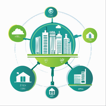An illustrative infographic of a modern smart city concept.のイラスト素材