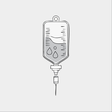 A simple, hand-drawn illustration of an IV drip bag, symbolizing medical treatment, recovery, and healthcare.のイラスト素材