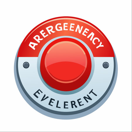 A glossy red emergency button stands ready, a single press away from initiating a critical action....