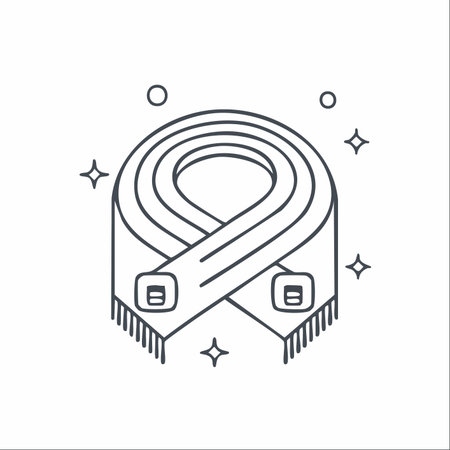 A simple and clean line art illustration of a warm, cozy scarf, perfectly folded and sparkling.のイラスト素材