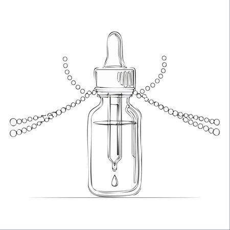 A minimalist line drawing of a cosmetic dropper bottle, symbolizing scientific innovation in skincare.のイラスト素材