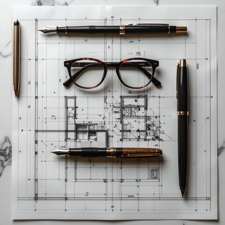 A moment of pause on an architect's drafting table.の素材