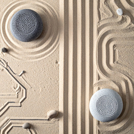 A top-down view captures the serene fusion of tradition and technology.の素材