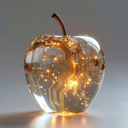 A transparent glass apple reveals its inner workingsの素材