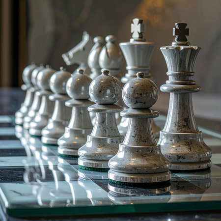 The white army stands in perfect formation, a silent testament to strategy and intellect.の素材