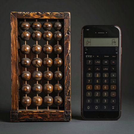 A powerful visual metaphor showing the evolution of calculation.の素材