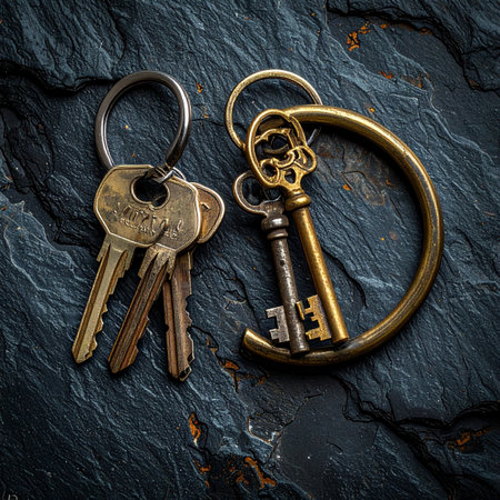 A striking contrast between generations lies on a textured stone surface.の素材