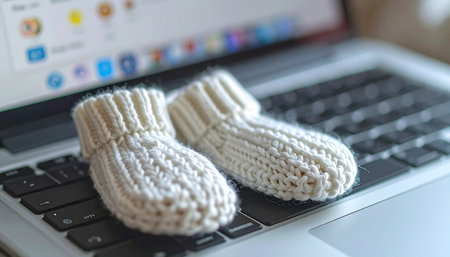 A tender moment capturing the blend of modern work and family life.の素材