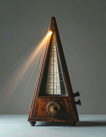 A classic wooden metronome captures the essence of time and rhythm.の素材