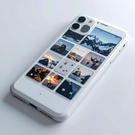 A smartphone case becomes a personal gallery, showcasing a collage of cherished travel memories and adventures.の素材