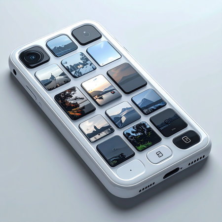 A conceptual smartphone case transforms a digital photo gallery into a tactile experience.の素材