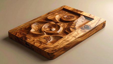 A masterpiece of woodworking, this unique serving board is hand-carved from a single piece of richly grained wood.の素材
