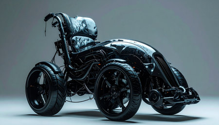 A glimpse into the future of personal mobility, this advanced biomechanical wheelchair represents a leap in accessibility technology.の素材