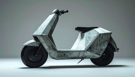A glimpse into the future of urban travel. This concept electric scooter showcases a bold, angular design, blending brutalist aesthetics with sustainable technology.の素材