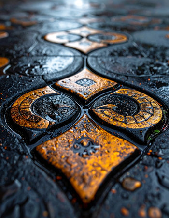 A close-up perspective reveals the intricate details of an ancient, forged metal surface.の素材