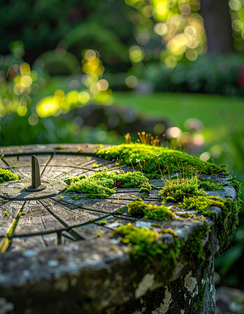 A detailed close-up of vibrant green moss thriving on the weathered surface of an old tree stump.の素材