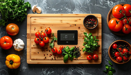 Experience the future of cooking with a smart cutting board guiding the way.の素材