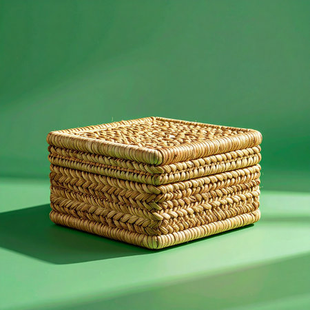 A beautifully handcrafted wicker box with a lid, perfect for stylish and sustainable home organization.の素材