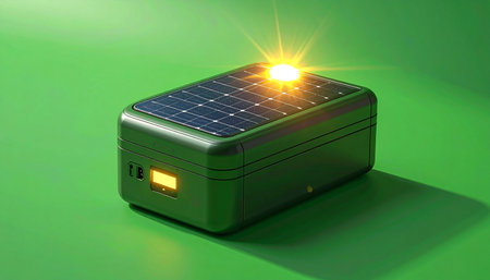 Harnessing the pure energy of the sun, this compact solar generator comes to life.の素材