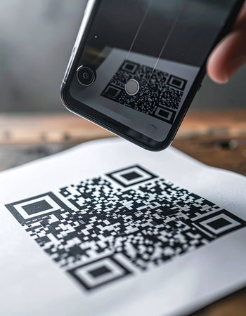 A person holds a smartphone, its camera focused to bridge the physical and digital worlds.の素材