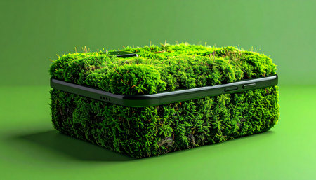 In a vision of a sustainable future, technology and nature merge seamlessly.の素材