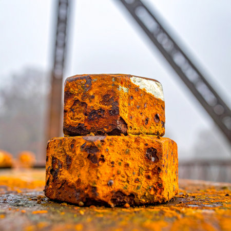 Two heavily rusted bolts stand as a testament to time and endurance.の素材