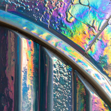 A macro view captures the mesmerizing play of light across a futuristic, holographic surface.の素材