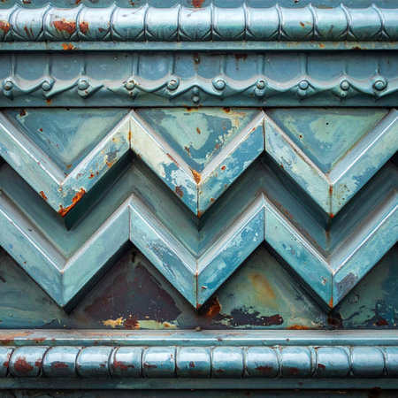 A close-up view reveals the intricate story of time etched into a metal surface.の素材