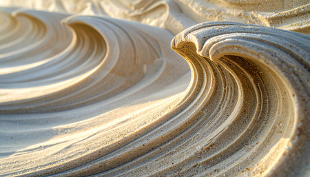 Golden hour light cascades across the smooth, flowing curves of an ancient sandstone formation.の素材