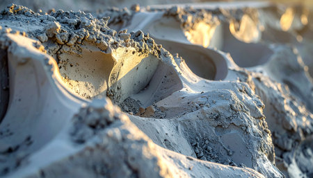 Captured in the warm glow of the golden hour, miniature sand sculptures reveal the intricate artistry of natural erosion.の素材