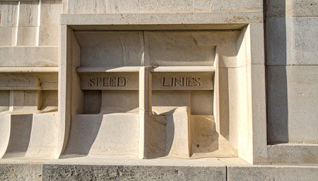 Sunlight casts deep shadows across the precisely carved niches of a stone wall, highlighting the empty spaces waiting to be filled.の素材