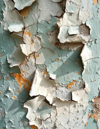 Layers of time are revealed as old green paint cracks and peels away, exposing a history of rust and wear.の素材