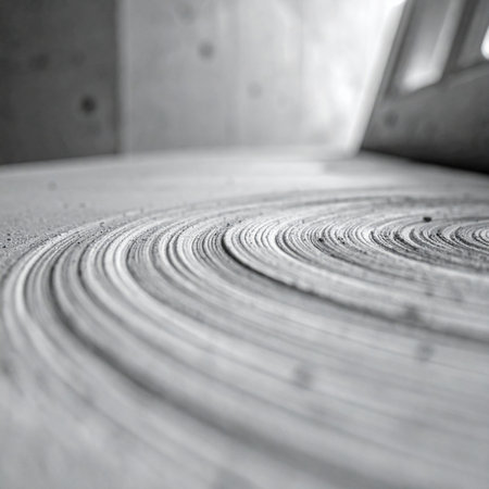 A macro, low-angle view captures the rhythmic, concentric lines etched into a textured surface.の素材