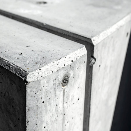 A stark, black and white close-up captures the raw texture and unyielding lines of a brutalist concrete corner.の素材