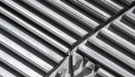 A high-contrast, black and white view of a modern building's facade.の素材