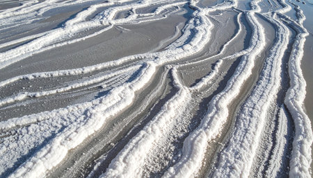 Intricate, wavy lines of ice and snow create a stunning natural abstract pattern.の素材