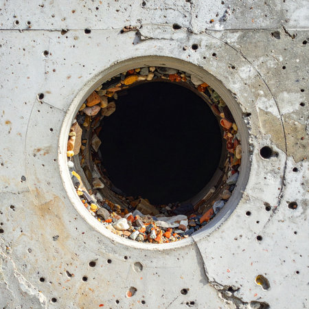 A close-up view captures the brutal history etched into a concrete bunker wall.の素材