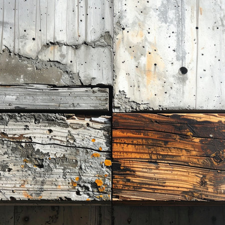 A visual study in contrast and time, where four distinct surfaces meet.の素材